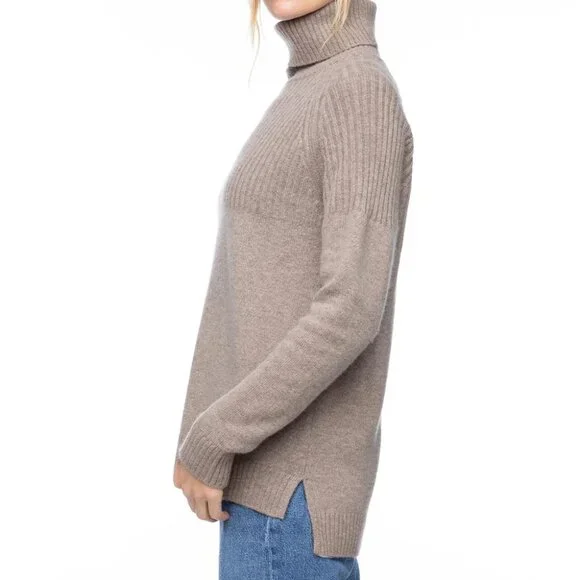 Pura Cashmere Half Ribbed Turtleneck Vintage Khaki Size M - Picture 2 of 2